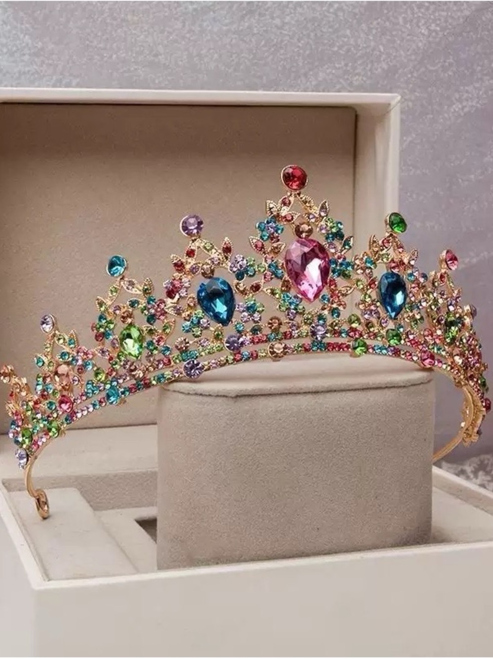 Multicolor Crystal Tiara Crown - Women's Fashion Accessory